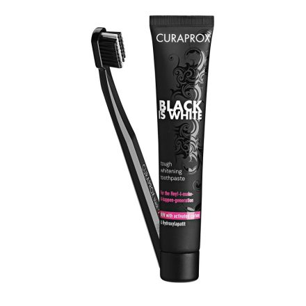 Curaprox Black is White szett, fehérítő hatasú fogkrém aktív szénnel 90ml + CS 5100 fogkefe