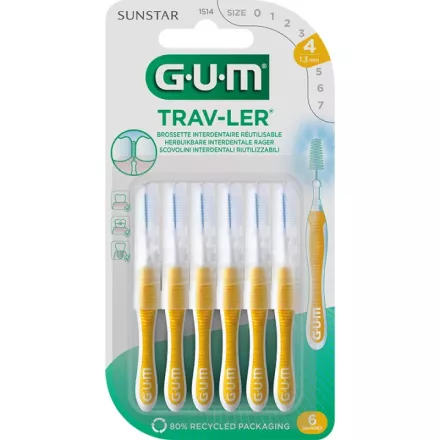 GUM Trav-ler fogköztisztító kefe - 1.3-sárga-ISO 4, kúpos - 6db