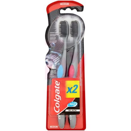 Colgate 360 Charcoal Black aktív szenes DUO fogkefe medium 2db