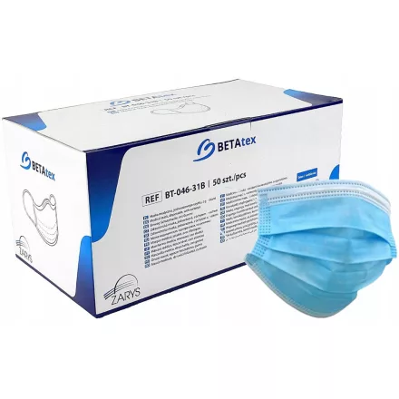 Zarys  egyszerhasználatos orvosi maszk gumis 3 rétegű 50db - kék