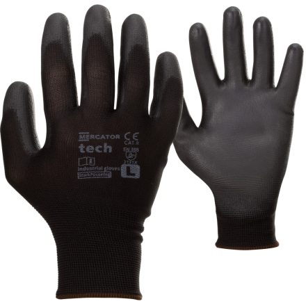 MERCATOR Tech black+black PU mártott munkavédelmi kesztyű 12pár -11/XXL