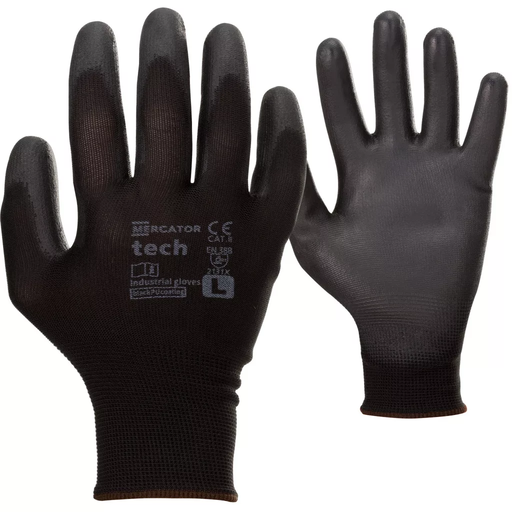 MERCATOR Tech black+black PU mártott munkavédelmi kesztyű 1p