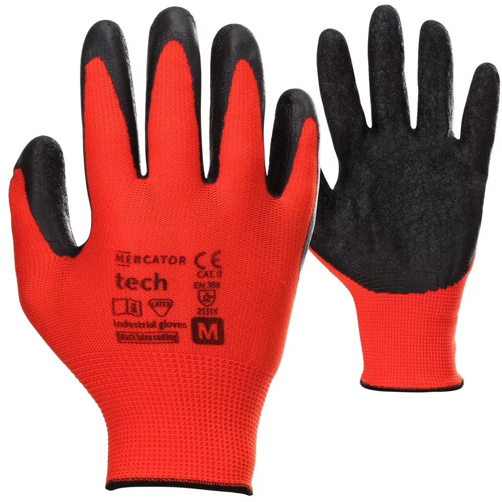 MERCATOR Tech red+black latex mártott munkavédelmi kesztyű 1