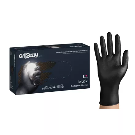 Gripzzly Ipari nitril kesztyű, púdermentes fekete 50db - S